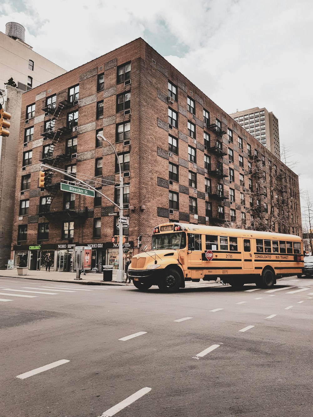 school bus near building