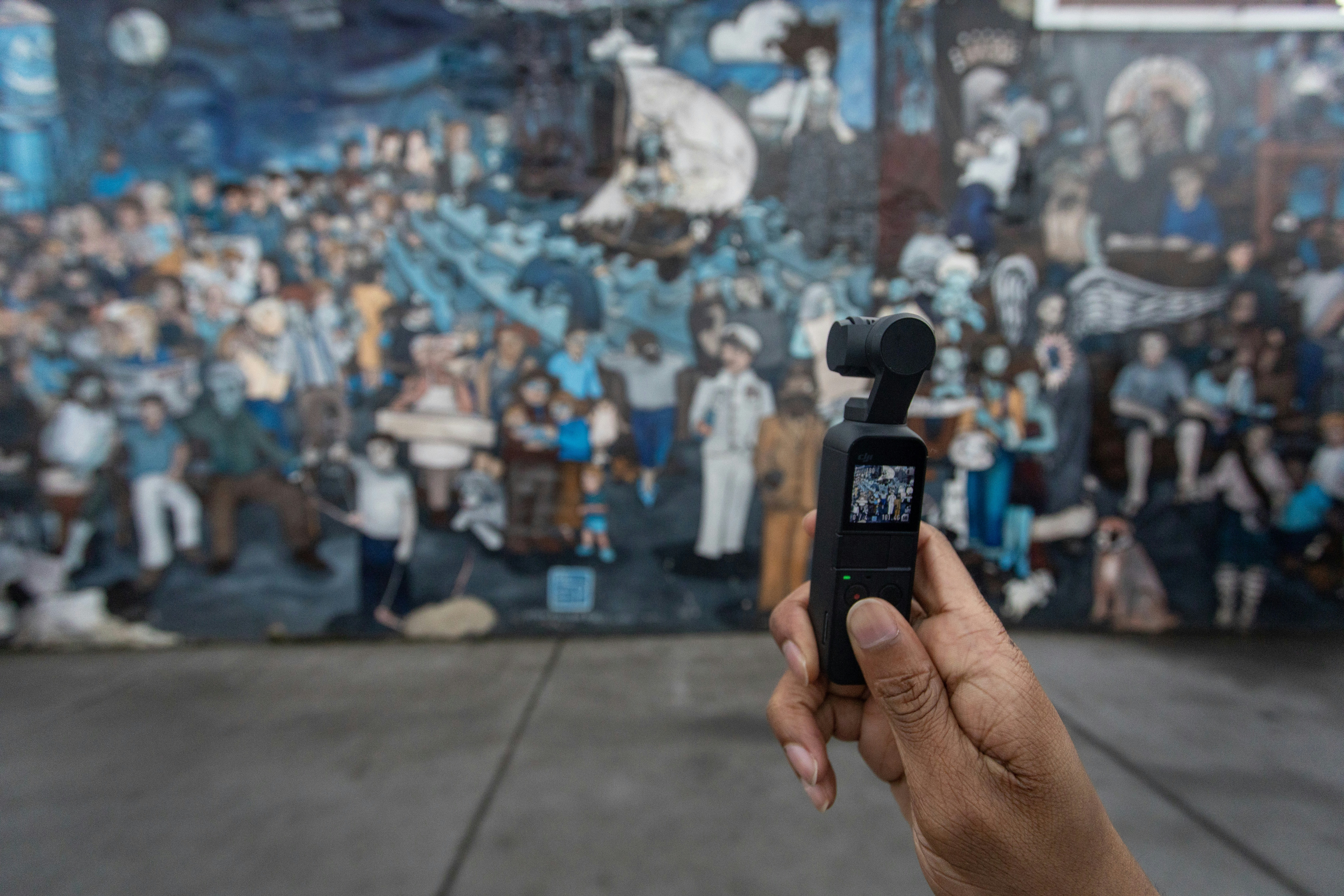 a person taking a picture of a mural