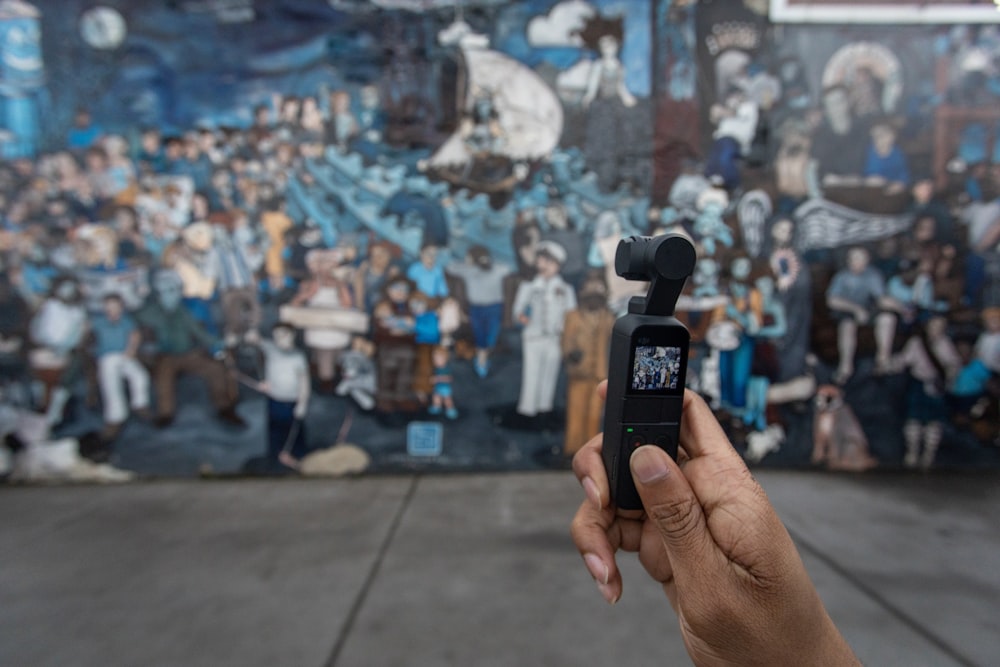 a person taking a picture of a mural