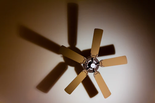 shadow of 5-blade ceiling fan on ceiling