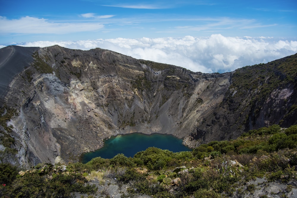 aerial photography of lake under blue sky