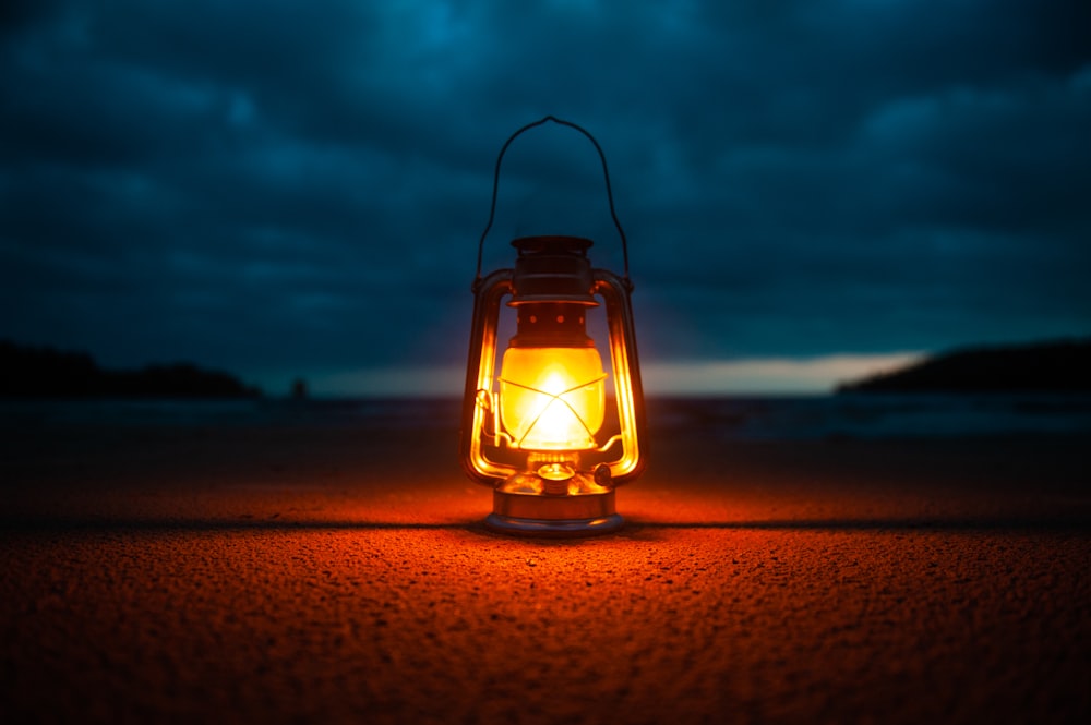 lighted kerosene lantern -