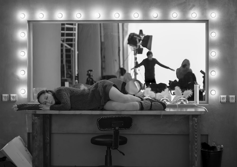 woman lying on table