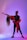 A man and a woman are captured in a dynamic dance pose, illuminated by vibrant purples and blues. The woman is wearing a red dress, gracefully arched backward with long, flowing hair cascading down.