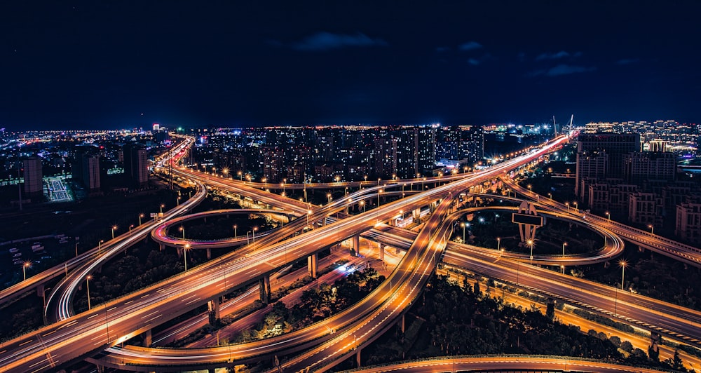 view of busy street at night