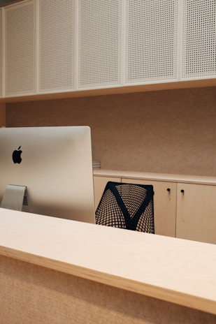 A friendly IT technician assisting a small business owner with computer setup in a modern office.