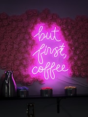 pink but first, coffee neon sign