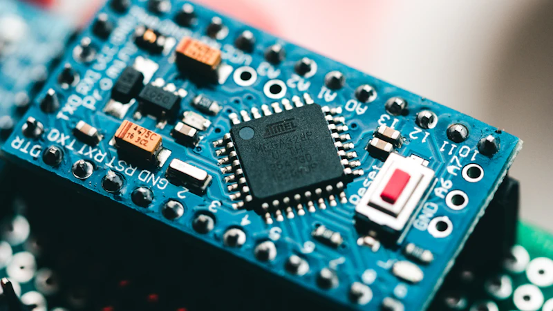 Blue circuit board close-up