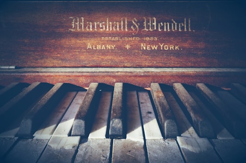 brown and white piano keys