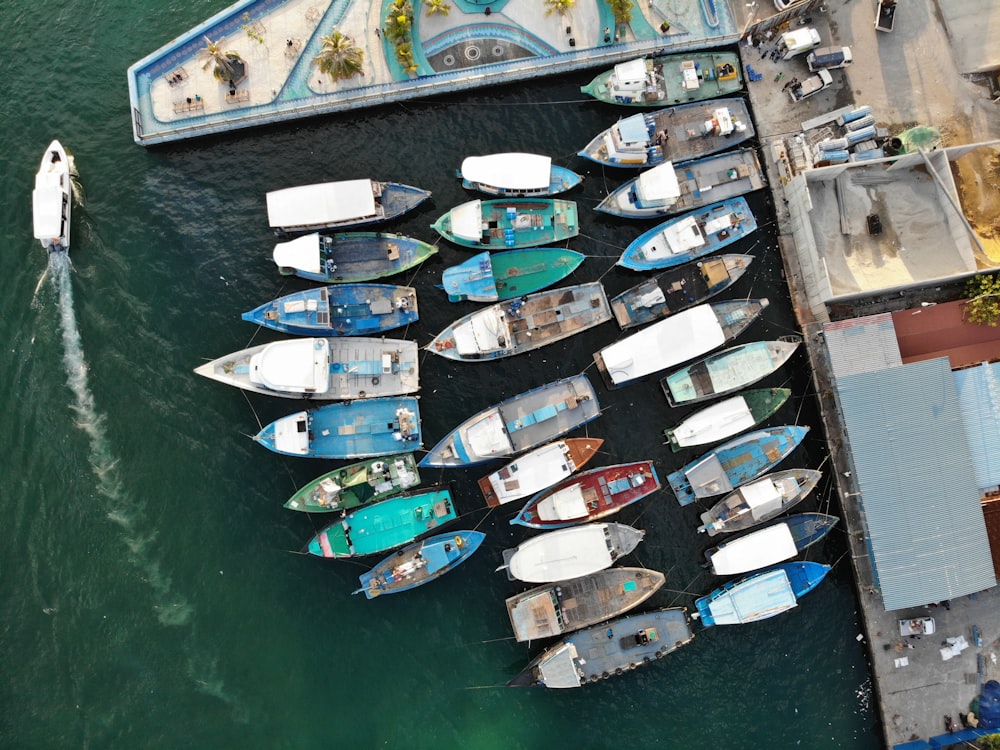 aerial photography of boats on dock during daytime