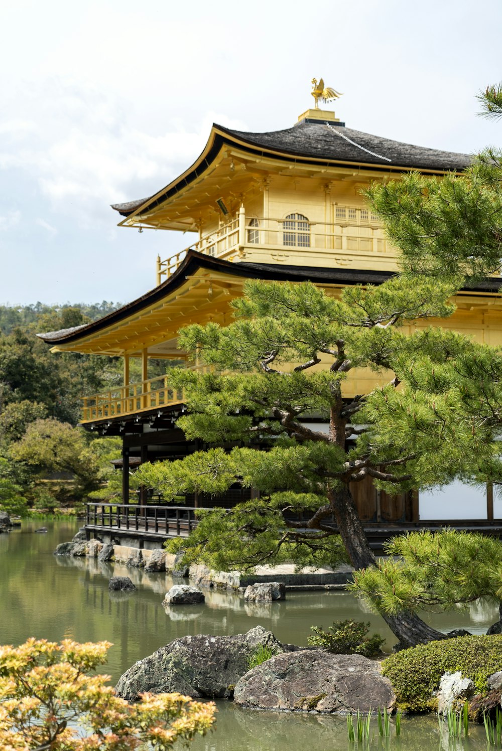 yellow building near body of water and trees