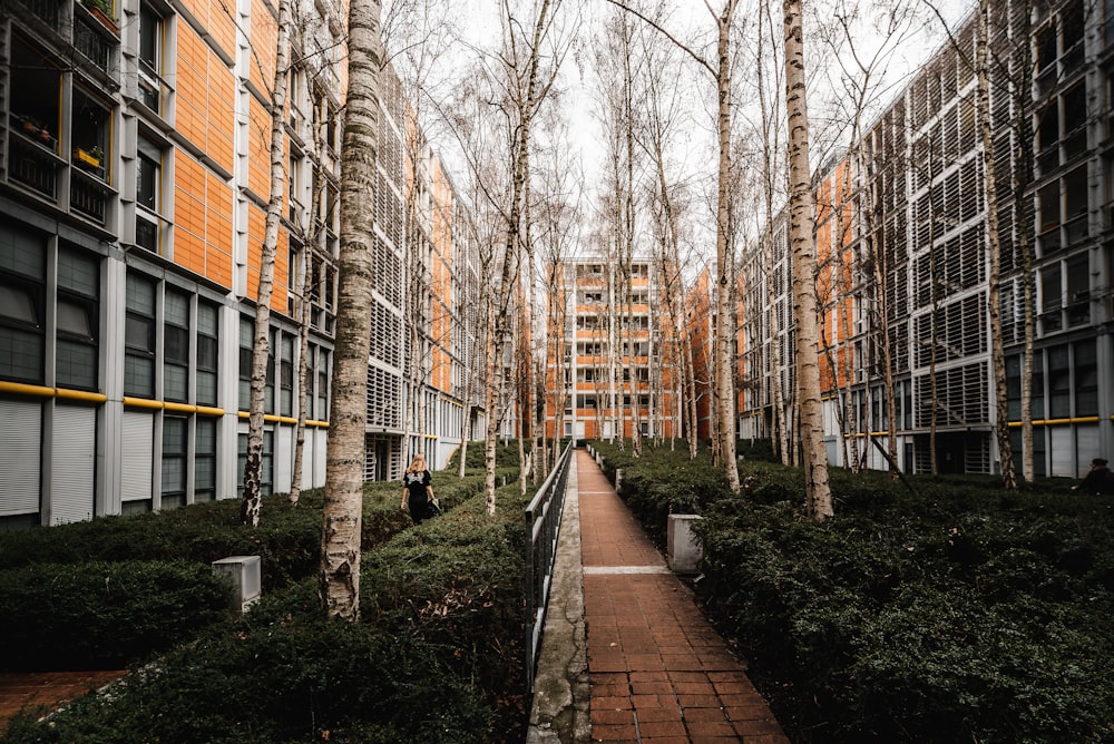 person walking beside building