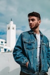 man in blue washed jacket