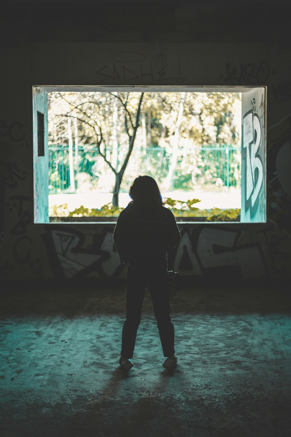 silhouette of person inside room