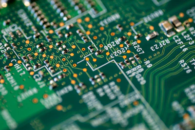 Close-up of advanced electronic components neatly arranged on a circuit board.