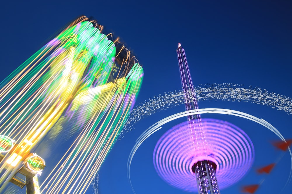 time-lapse photography of amusement park