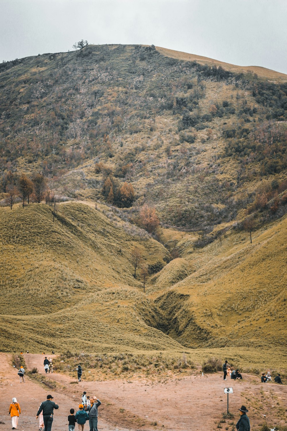 people walking near mountain