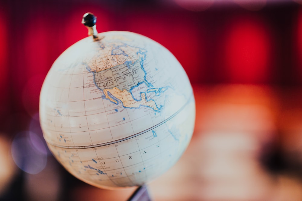 selective focus of desk globe