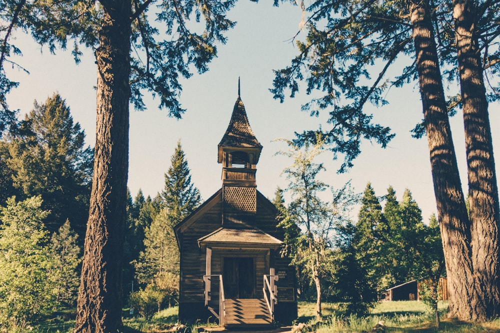 Braunes Haus umgeben von Bäumen