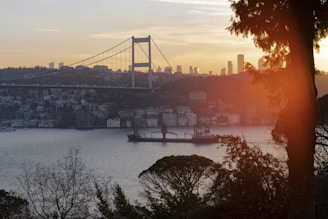 A picturesque view of the Howrah Bridge at sunset.