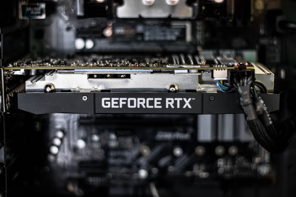 selective focus photography of GEFORCE RTX graphics card