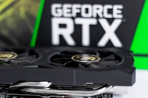a close up of a graphics card on a table