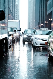 vehicle stuck in traffic during rainy day
