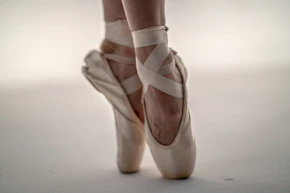 pair of brown ballerina shoes