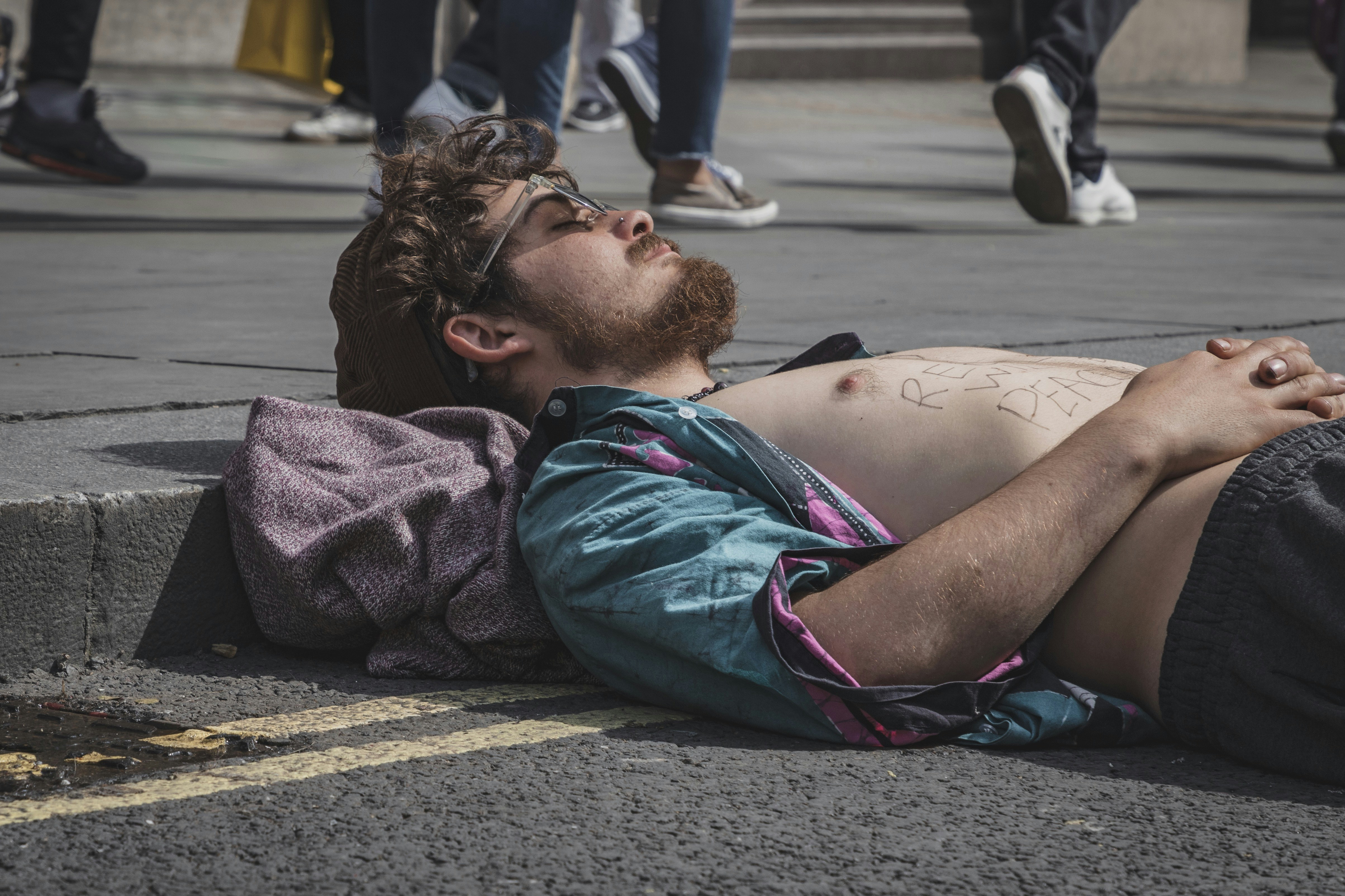 メンズブルー長袖トップス