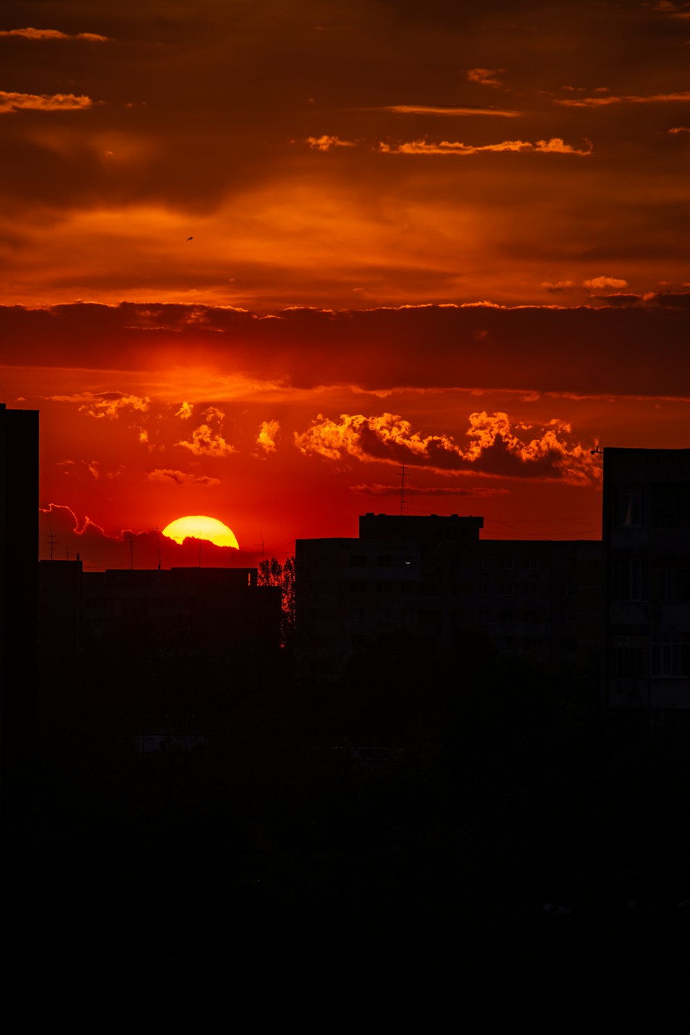 silhouette photography of buildings under cloudy sky during golden hour