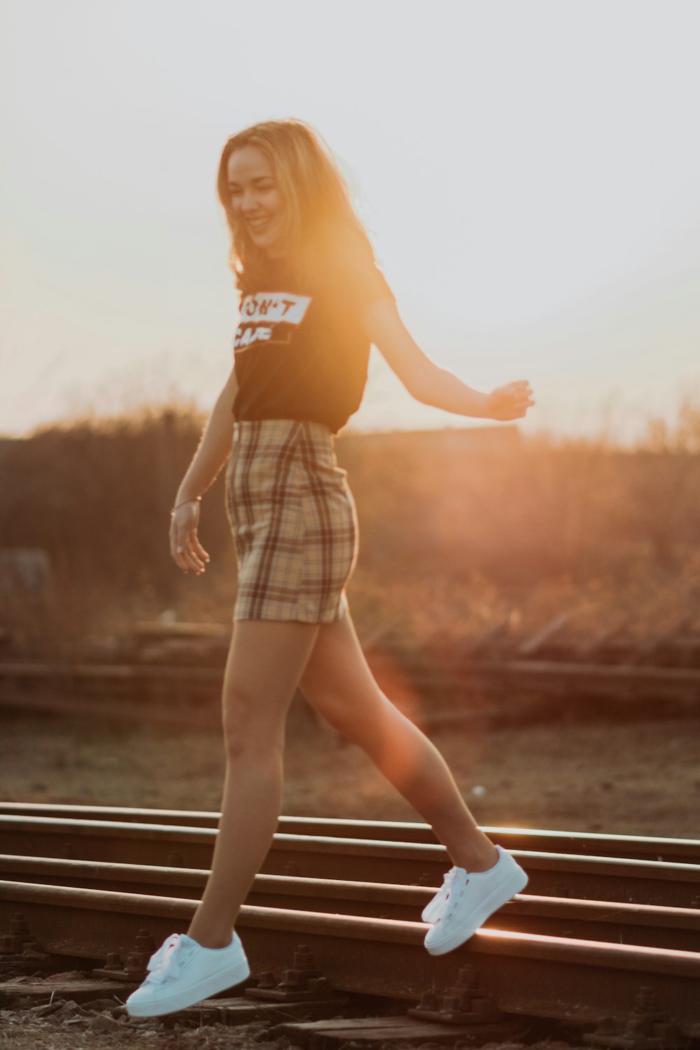 woman on train track