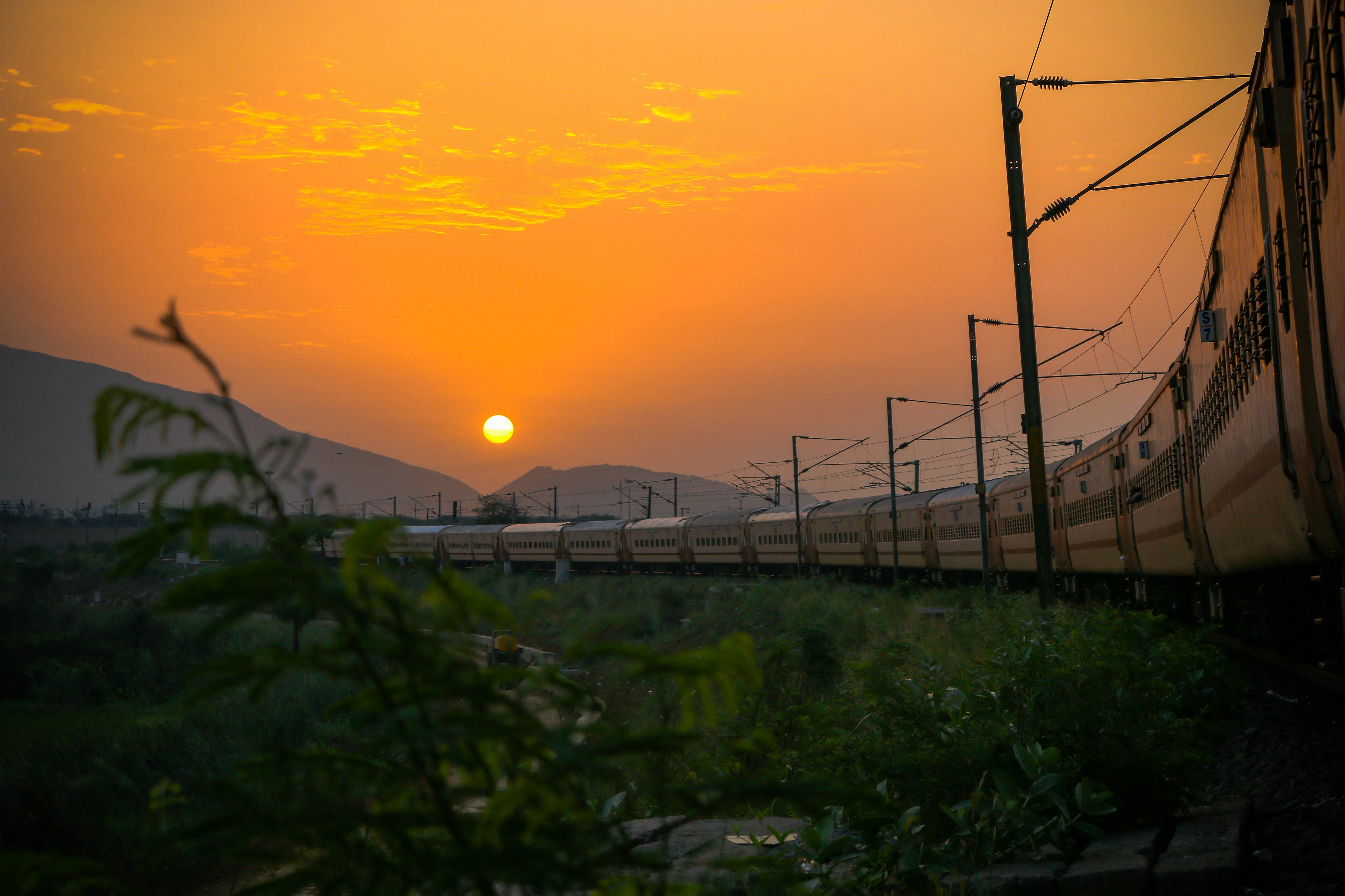 gray train during golden hour
