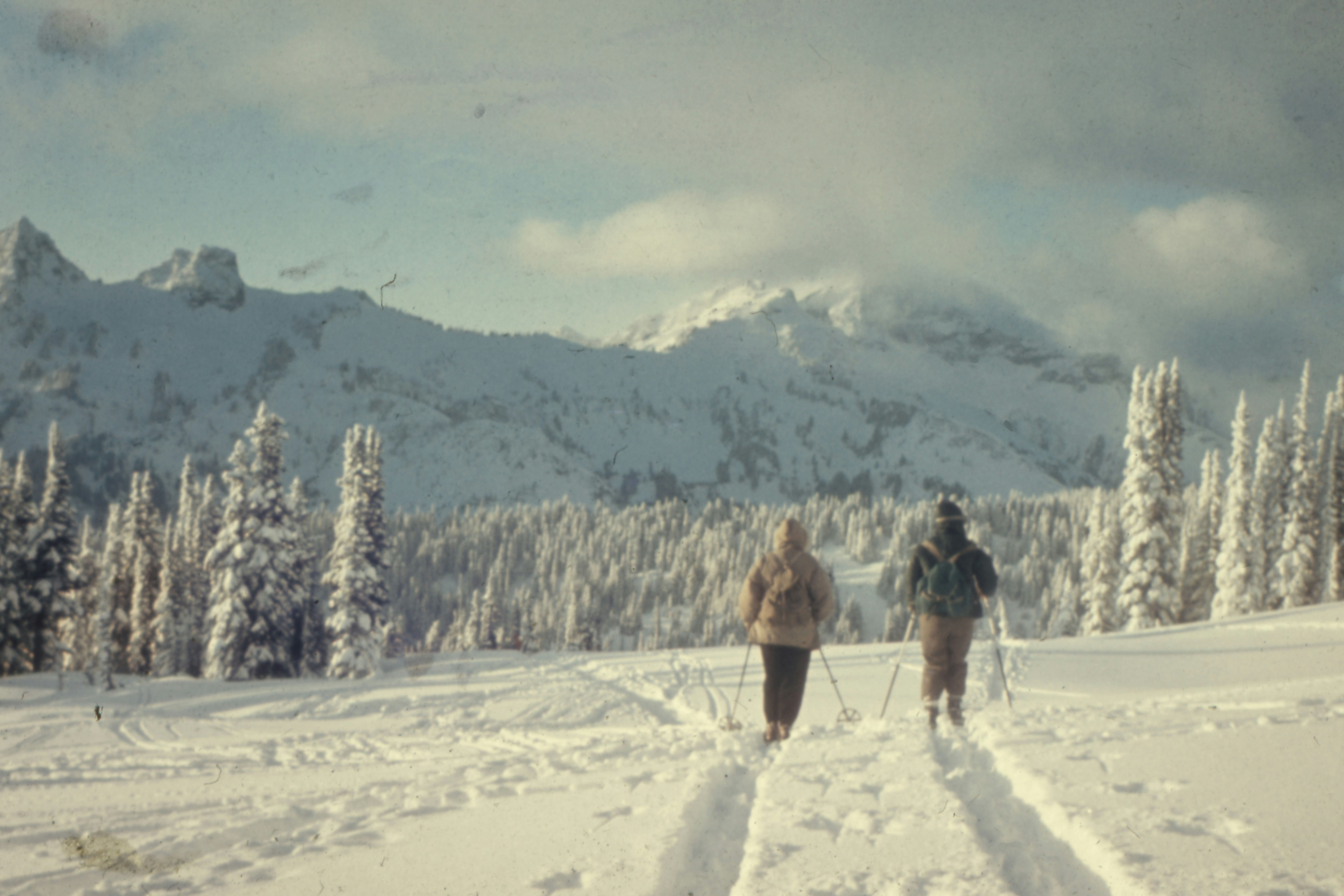 two people walking on snow field