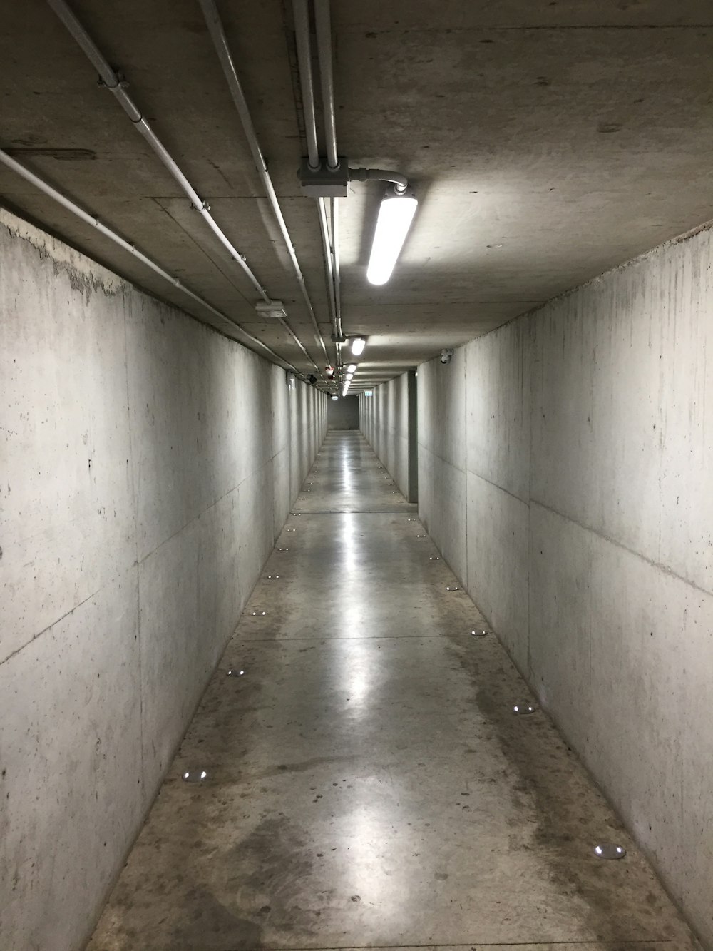 Un long couloir, gris, interminable.