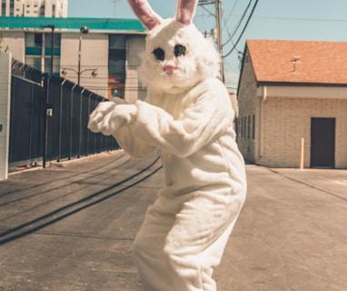 person wearing bunny mascot