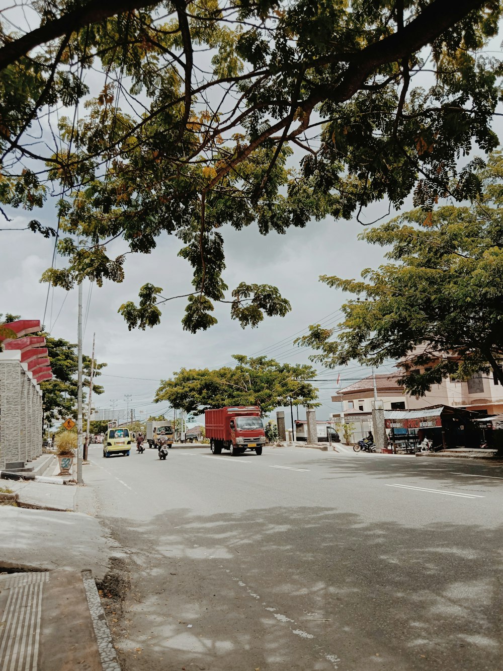 red truck near trres