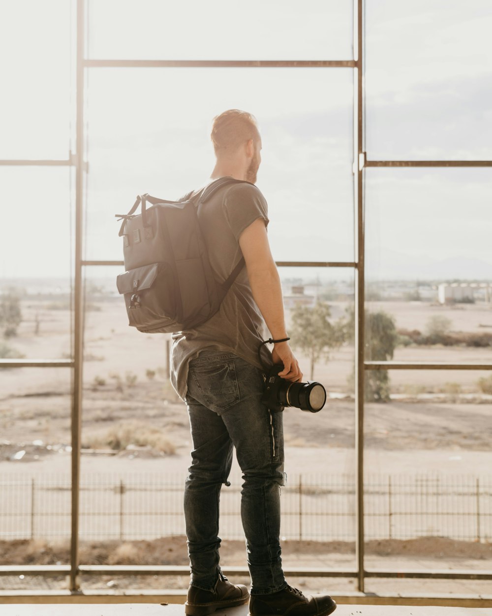 men's gray backpack