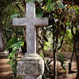 The historic Magellan's Cross surrounded by lush greenery.