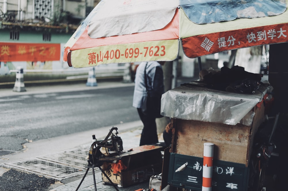 umbrella on table in street