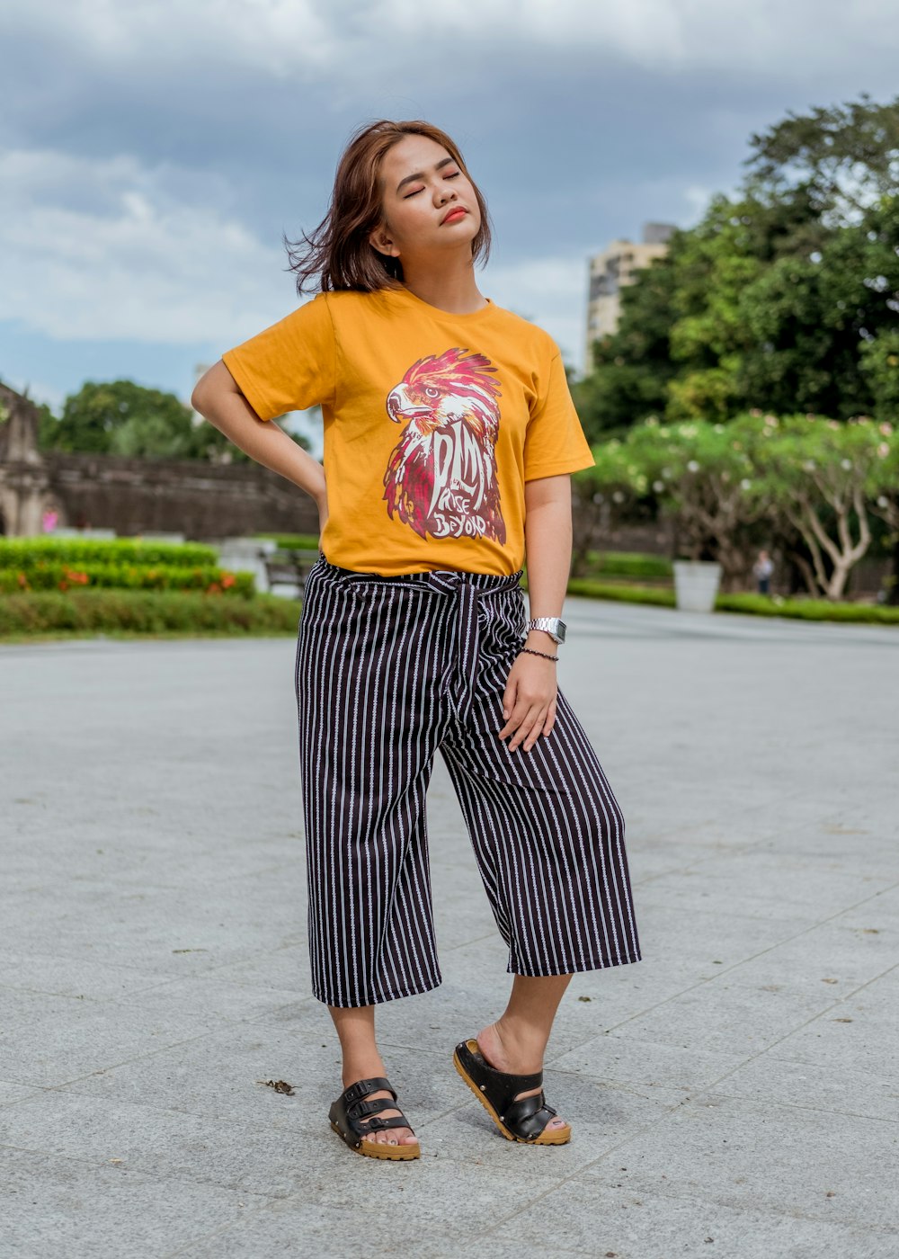 woman wearing orange shirt