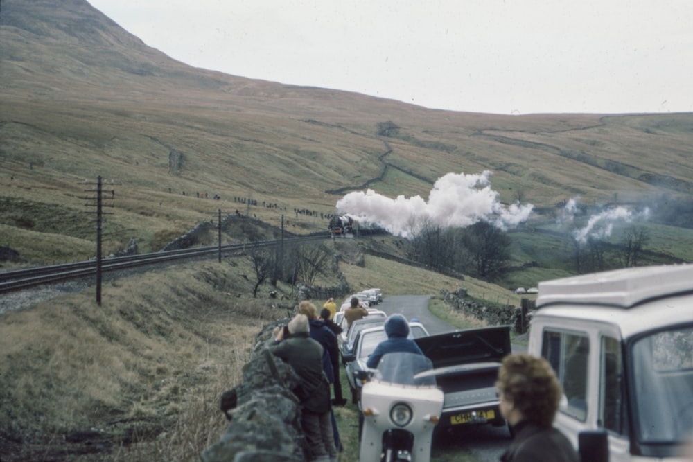 black train on rail way