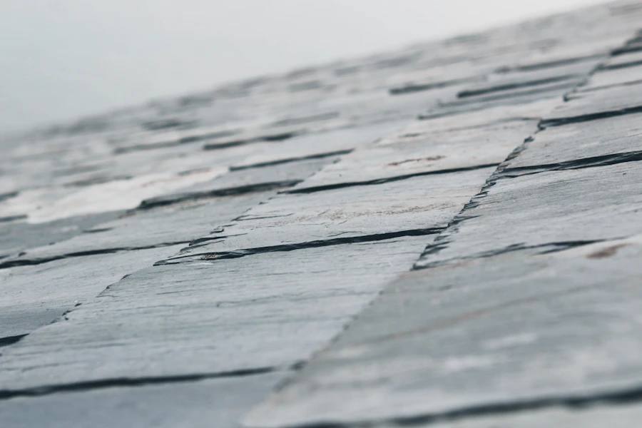 Close-up of slate-gray shingle texture on a roof slope