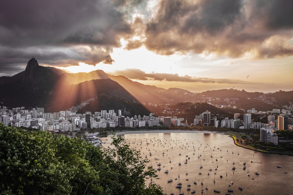 mountains and buildings