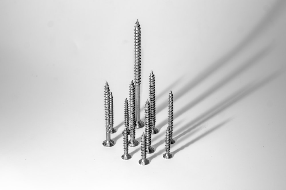 ten gray bolt screws