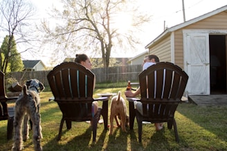 man and woman sitting on chairs