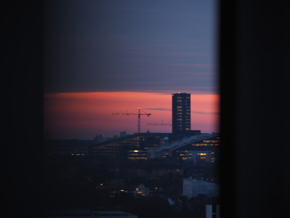 a view of a city at night from a window