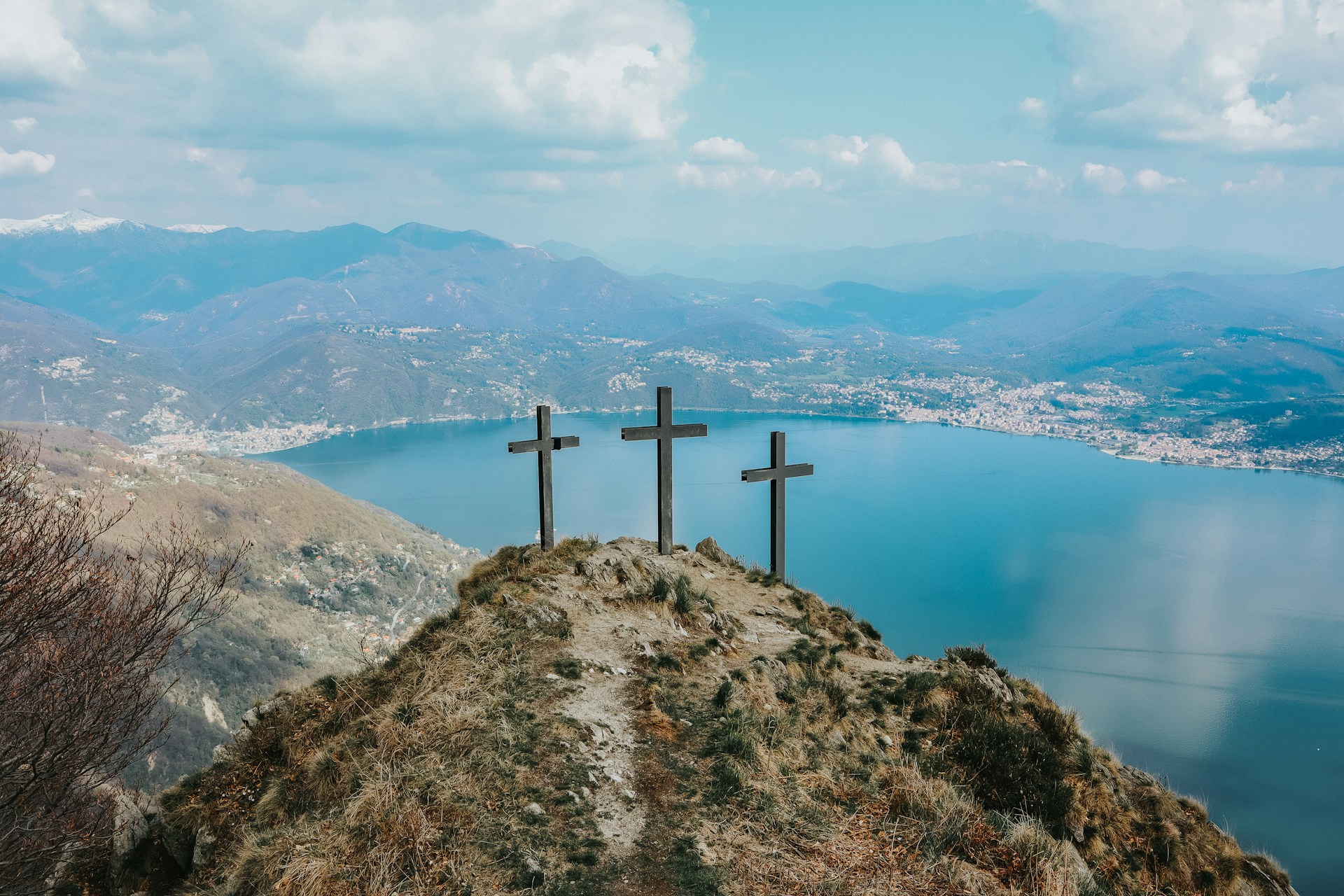 3 wooden cross on top of the mountain