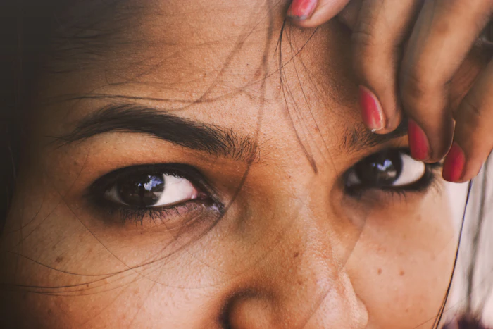 Close-up of a client's face before full-face treatment