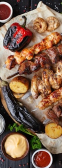 grilled meat and vegetable on the table