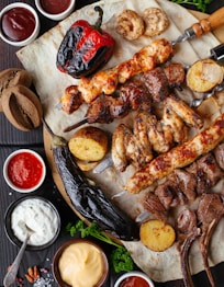 grilled meat and vegetable on the table